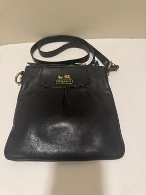 Coach Black Leather Crossbody with Gold Logo Accent